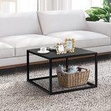 Modern Glass Square Coffee Table with Metal Frame for Living Room-Black