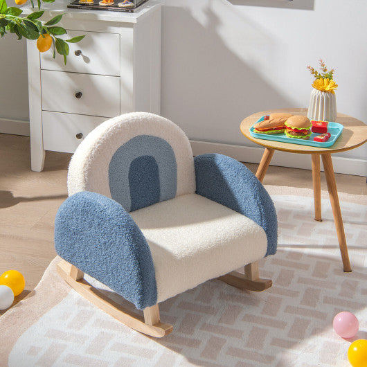 Kids Rocking Chair Children Velvet Upholstered Sofa with Solid Wood Legs-Blue