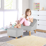 Soft Velvet Upholstered Kids Sofa Chair with Ottoman-Gray