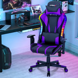 Gaming Chair Adjustable Swivel Computer Chair with Dynamic LED Lights-Purple