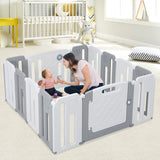 14 Panels Kids Safety Activity Play Center with Drawing Board-Gray