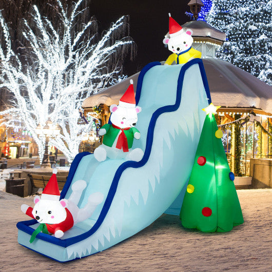 9 Feet Inflatable Polar Bear Slide Scene Decoration with LED Lights