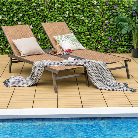 2-Person Patio Chaise Lounge with Middle Panel-Brown