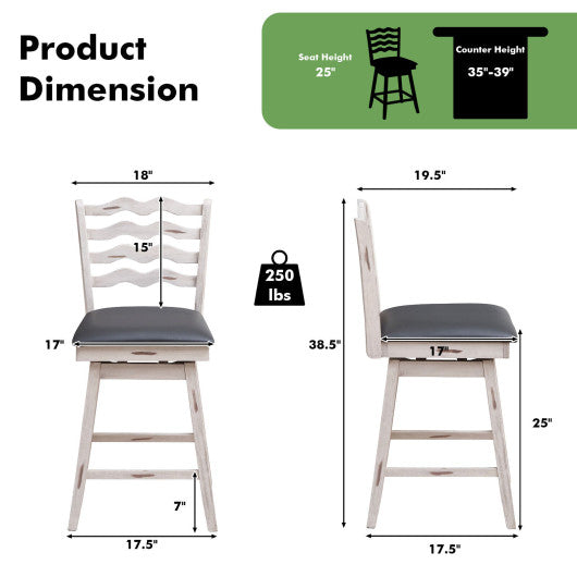 360° Swivel Bar Stools with Rubber Wood Frame and Ergonomic Backrest and Footrest-25 inches