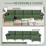 Extra Large L-shaped Sectional Sofa with Reversible Chaise and 2 USB Ports for 4-5 People-Army Green