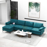 Extra Large L-shaped Sectional Sofa with Reversible Chaise and 2 USB Ports for 4-5 People-Peacock Blue