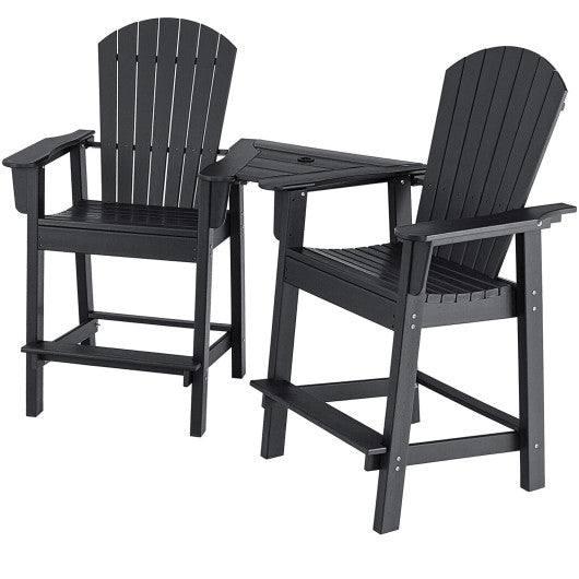 2 Pieces HDPE Tall Adirondack Chair with Middle Connecting Tray-Black