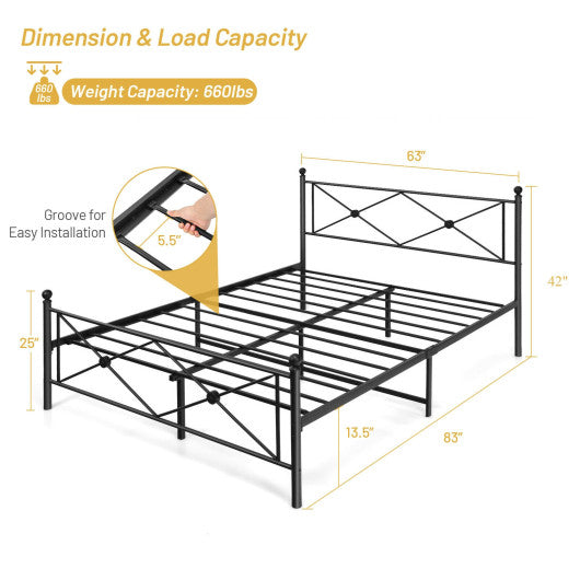 Full/Queen Size Metal Bed Frame Platform with Headboard-Queen Size