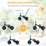 5-in-1 Multifunctional Kids Bike with Detachable Push Handle-Blue