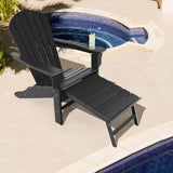 Patio HDPE Adirondack Chair with Retractable Ottoman-Black