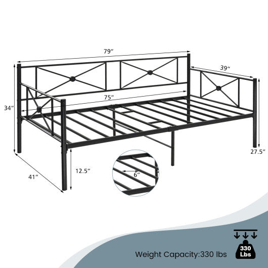 Metal Daybed Frame Twin Size with Slats-Black