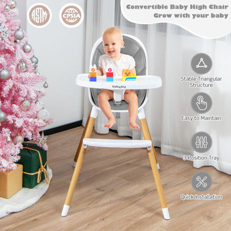 4-in-1 Convertible Baby High Chair Infant Feeding Chair with Adjustable Tray-Gray