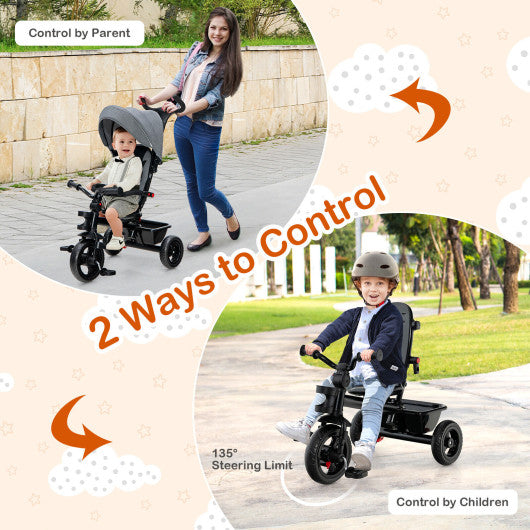 4-in-1 Baby Tricycle Toddler Trike with Convertible Seat-Gray