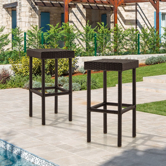 2 Pieces Patio Rattan Wicker Bar Stool Chairs-Brown