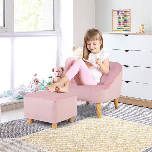 Soft Velvet Upholstered Kids Sofa Chair with Ottoman-Pink