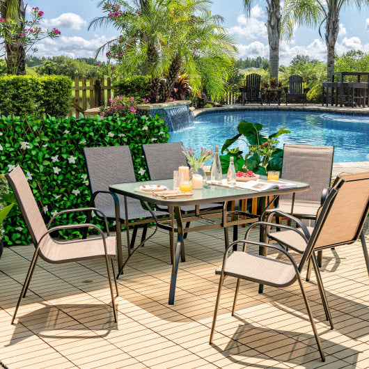 7-Piece Patio Dining Set with 6 Stackable Chairs