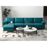 Extra Large L-shaped Sectional Sofa with Reversible Chaise and 2 USB Ports for 4-5 People-Peacock Blue