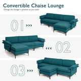 Extra Large Modular L-shaped Sectional Sofa with Reversible Chaise for 4-5 People-Peacock Blue