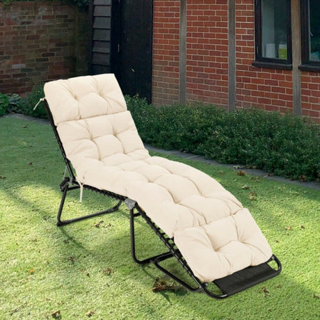 Outdoor Lounge Chaise Cushion with String Ties for Garden Poolside-Beige