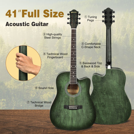 41 Inch Full Size Cutaway Acoustic Guitar Set for Beginner-Green
