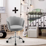 Upholstered Velvet Kids Desk Chair with Wheels and Seashell Back-Gray