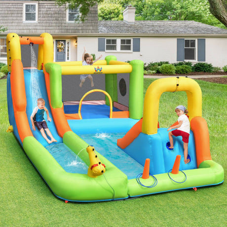 8-in-1 Inflatable Water Slide Bounce House with Splash Pool and 735W Blower