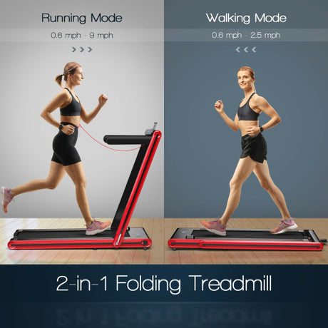 2-in-1 Folding Treadmill with Dual LED Display-Red