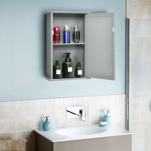 Bathroom Wall Cabinet with Single Mirror Door-Gray