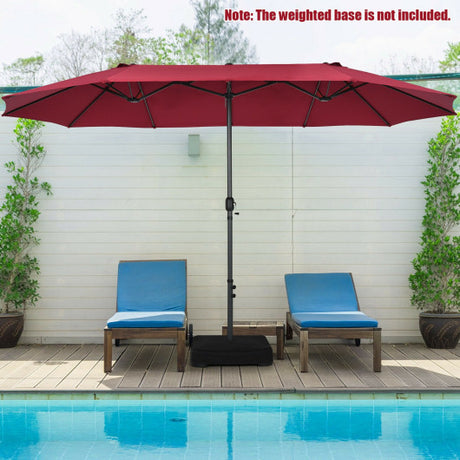 15 Feet Patio Double-Sided Umbrella with Hand-Crank System-Dark Red