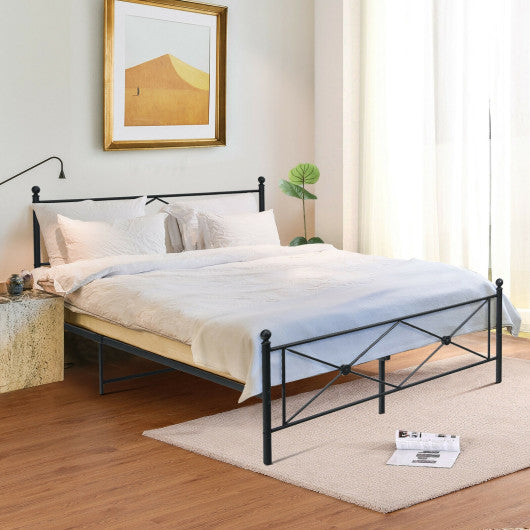 Full/Queen Size Metal Bed Frame Platform with Headboard-Full Size