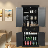 Cupboard Freestanding Kitchen Cabinet w/ Adjustable Shelves-Black