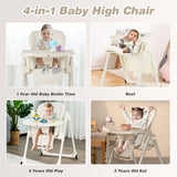 4-in-1 Baby High Chair with 6 Adjustable Heights-Beige