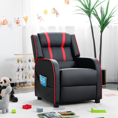 Kids Recliner Chair with Side Pockets and Footrest-Red