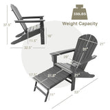 Patio HDPE Adirondack Chair with Retractable Ottoman-Gray