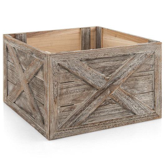 24 Inch Wooden Tree Collar Box with Hook and Loop Fasteners-Gray