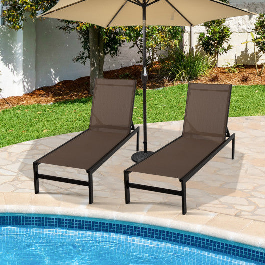 6-Position Chaise Lounge Chairs with Rustproof Aluminium Frame-Brown