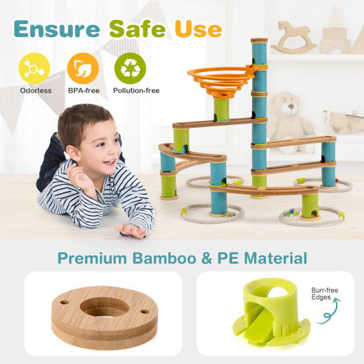 Bamboo Build Run Toy with Marbles for Kids Over 4