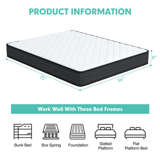 8 Inch Breathable Memory Foam Bed Mattress Medium Firm for Pressure Relieve-Full Size
