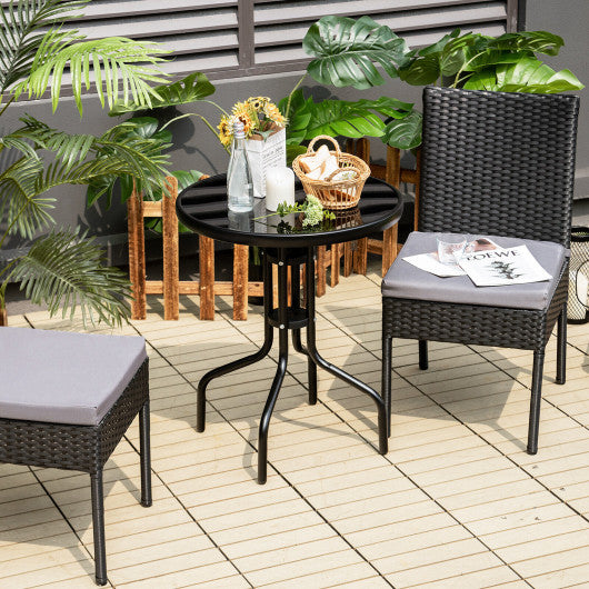 Set of 4 Patio Rattan Wicker Dining Chairs Set with Soft Cushions-Black