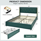 Full/Queen Size Upholstered Bed Frame with 4 Drawers-Green-Queen Size