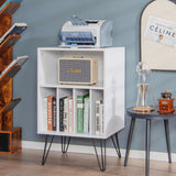 Freestanding Record Player Stand Record Storage Cabinet with Metal Legs-White