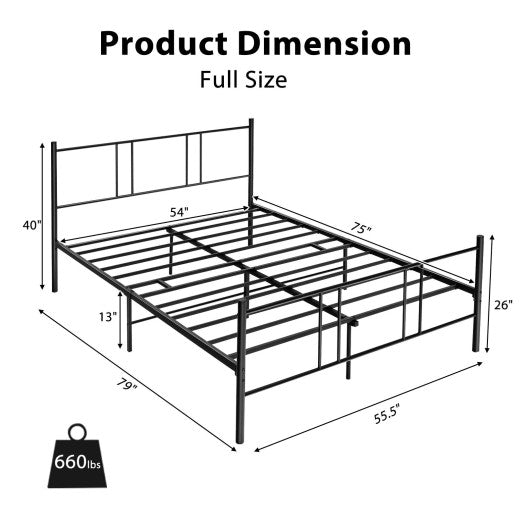 Full/Queen Size Platform Bed Frame with High Headboard-Full Size