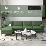 Extra Large L-shaped Sectional Sofa with Reversible Chaise and 2 USB Ports for 4-5 People-Army Green