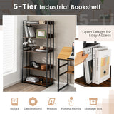 3/5-Tier Industrial Bookshelf Storage Shelf Display Rack with Adjustable Shelves-5Tier