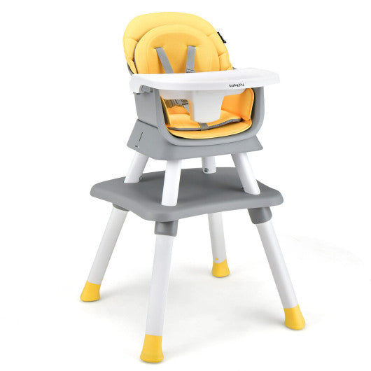 6-in-1 Convertible Baby High Chair with Adjustable Removable Tray-Yellow