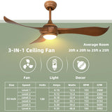 52 Inch Ceiling Fan with Light Reversible DC Motor