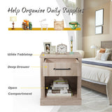 Compact Nightstand with Drawer and Shelf-Natural