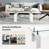 Rectangular Tempered Glass Coffee Table End Side Table with Shelf-White