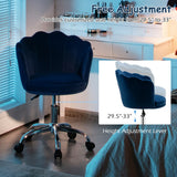 Upholstered Velvet Kids Desk Chair with Wheels and Seashell Back-Blue