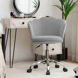 Upholstered Velvet Kids Desk Chair with Wheels and Seashell Back-Gray